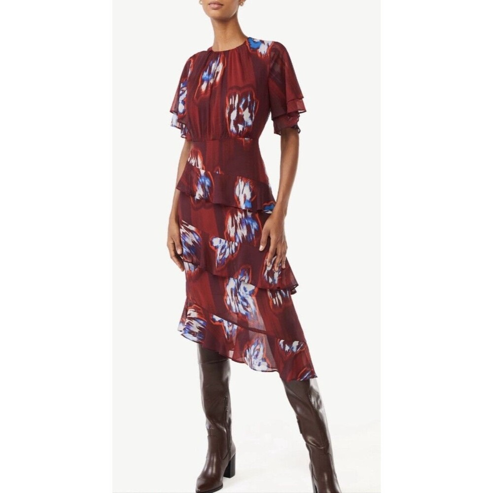 Scoop Dress Sz L Large Tiered Ruffle Dress with Flutter Sleeves NWT